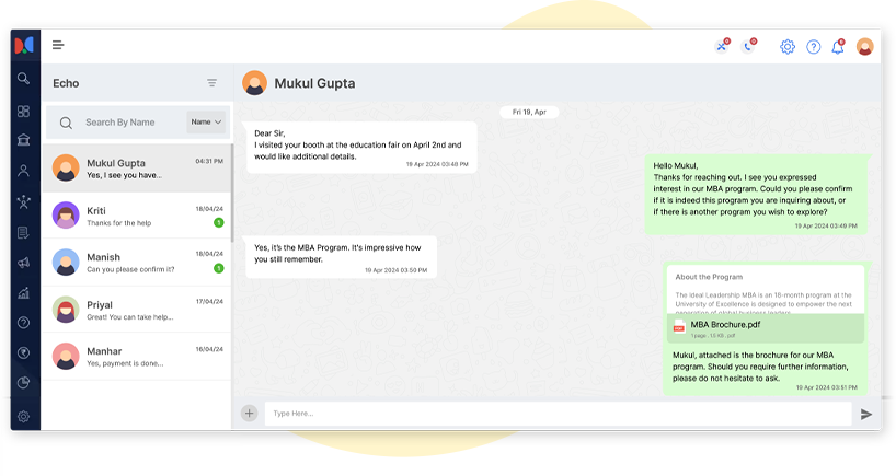 Echo, a WhatsApp live chat platform