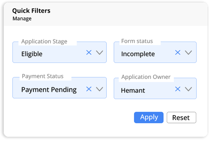 Quickly apply your go-to filters for efficient application management