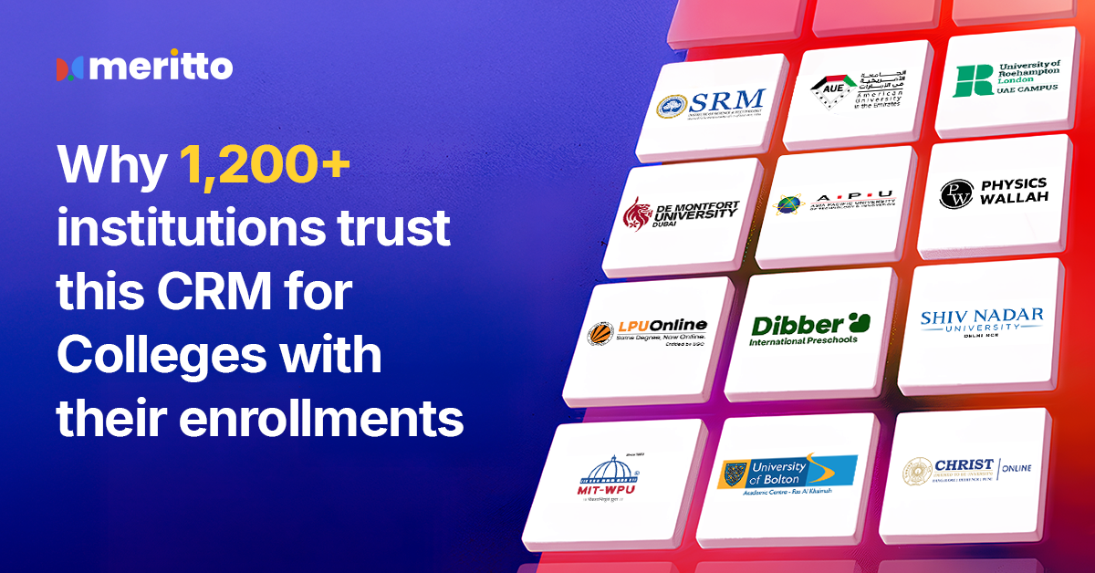 Meritto’s CRM dashboard for colleges displaying centralized lead management and real-time enrollment tracking.