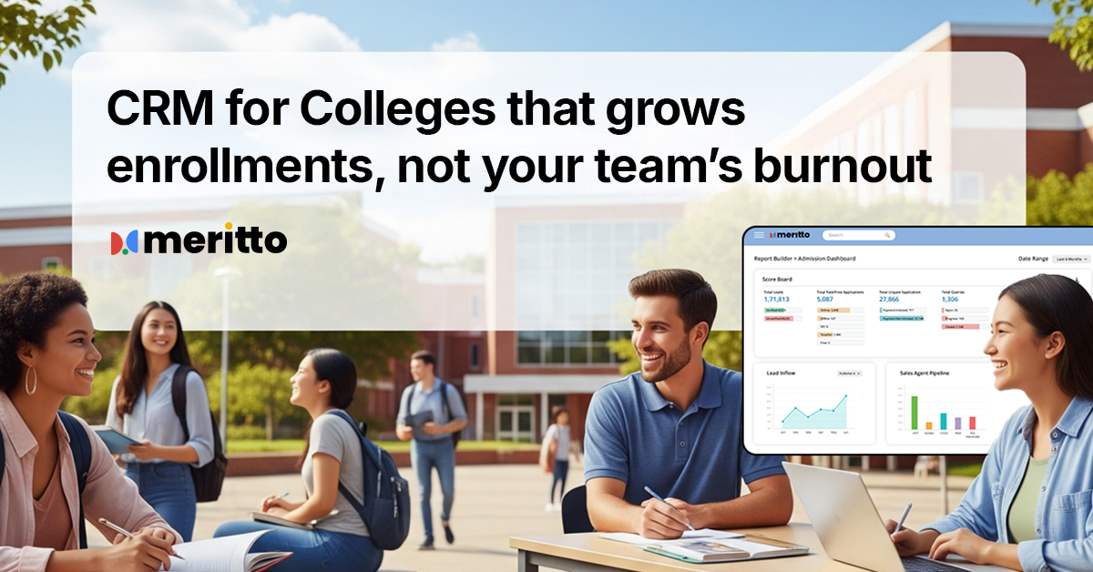 University admissions team using Meritto’s CRM for colleges to manage student inquiries, applications, and enrollment dashboards efficiently.