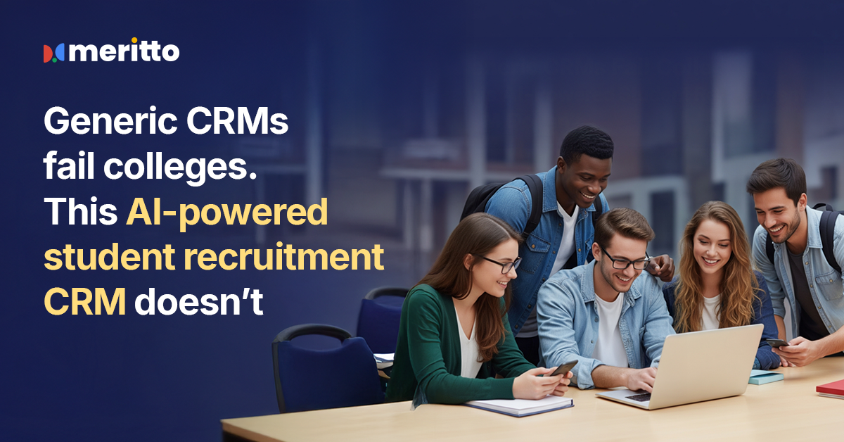 Higher education admissions team viewing Meritto’s CRM dashboard for AI-powered student recruitment and enrollment tracking.