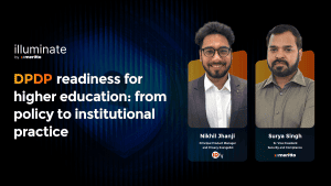DPDP compliance for higher education webinar by Meritto and IDfy, with speakers Nikhil Jhanji and Surya Singh